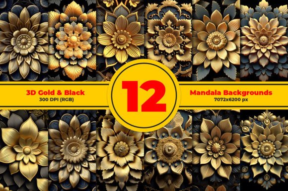 3D Gold & Black Mandala Backgrounds: Elevate Your Creative Projects