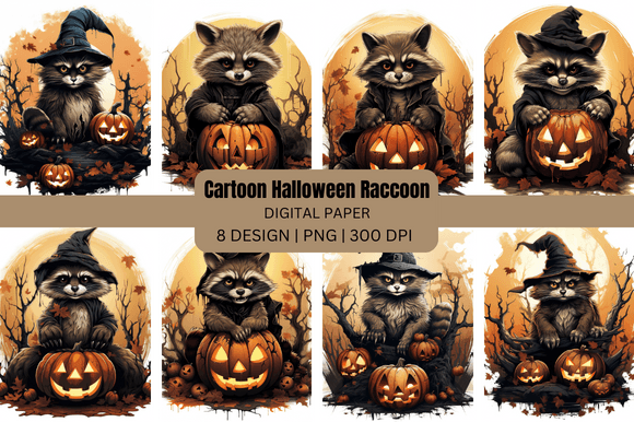 Cartoon Halloween Raccoon Backgrounds: Playful Design Assets