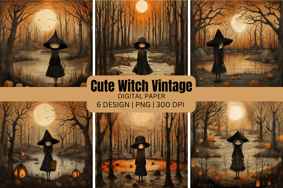 Halloween Cute Witch Vintage Backgrounds