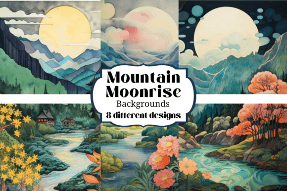 Mountain Moonrise Digital Backgrounds for Creative Projects