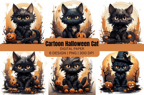 Spooky-Cute Cartoon Halloween Cat Backgrounds for Creators