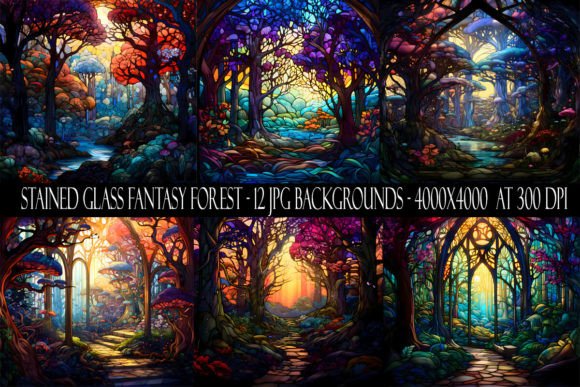 Stained Glass Fantasy Forest Backgrounds