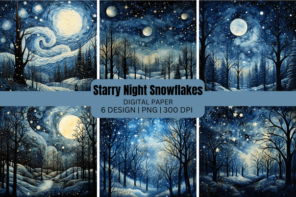 Starry Night Snowflakes Backgrounds: Cosmic Winter Magic