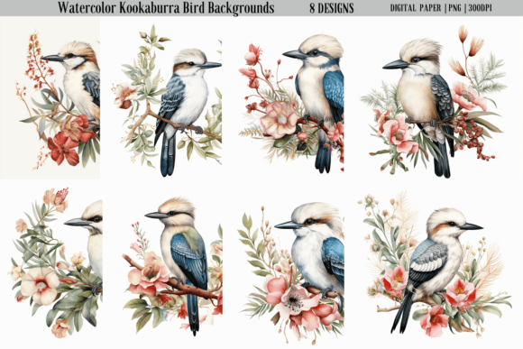 Watercolor Kookaburra Bird Backgrounds: Vibrant Art for Creative Projects