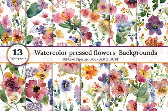 Watercolor Pressed Flowers Backgrounds: A Designer's Botanical Toolkit